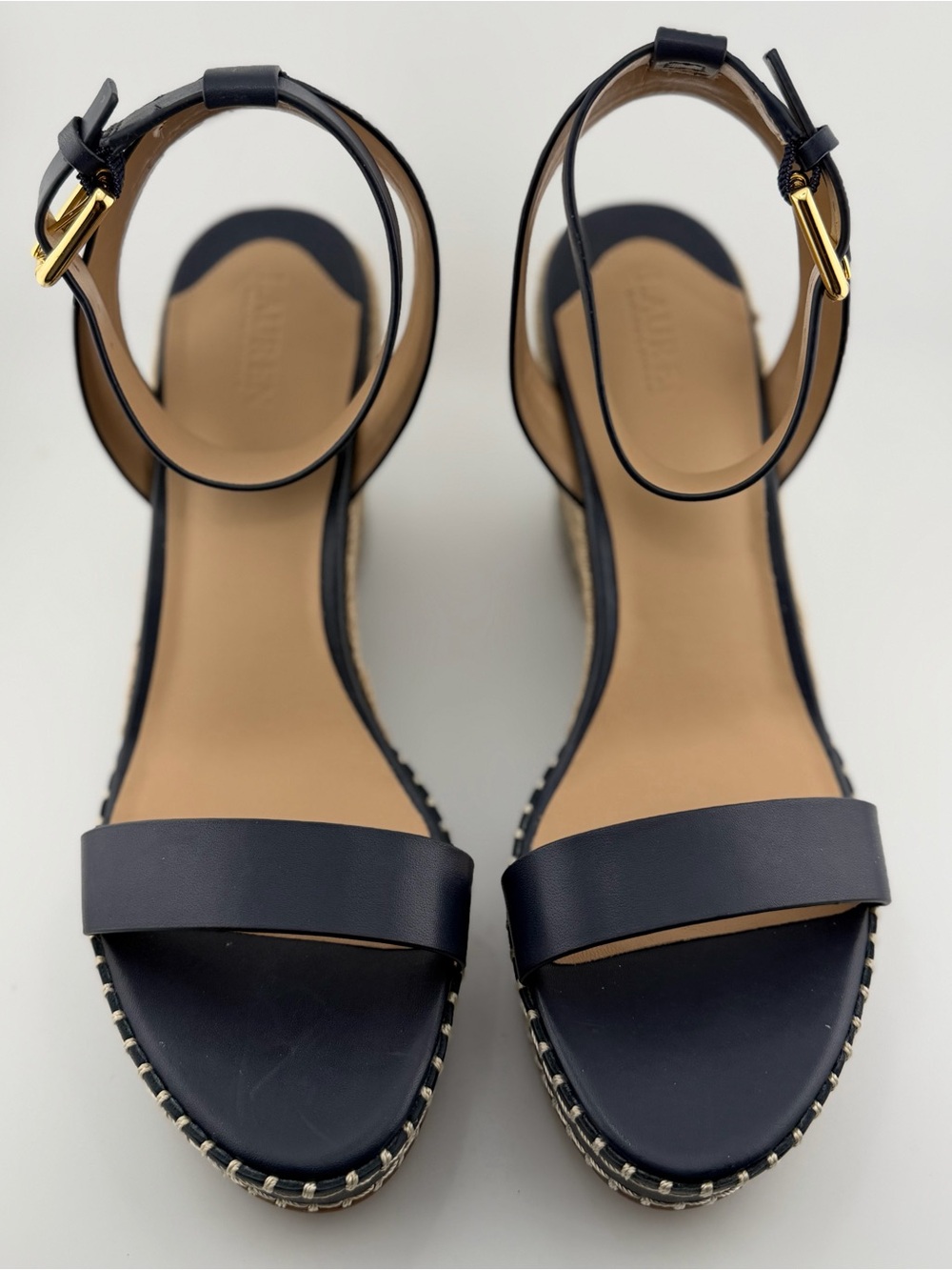 Lauren Ralph Lauren Hilarie Espadrille Wedge Sandals Navy Blue Size 10B New Box